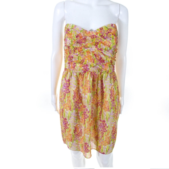 SHOSHANNA STRAPLESS DRESS YELLOW PURPLE FLOWERS 8 - Picture 2 of 6